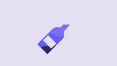 Blue Opened bottle of wine icon isolated on purple background. 4K Video motion graphic animation.