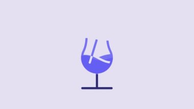 Blue Cocktail icon isolated on purple background. 4K Video motion graphic animation.