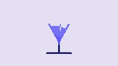 Blue Cocktail icon isolated on purple background. 4K Video motion graphic animation.