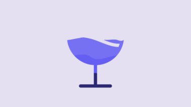 Blue Wine glass icon isolated on purple background. Wineglass sign. 4K Video motion graphic animation.