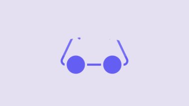 Blue Glasses icon isolated on purple background. Eyeglass frame symbol. 4K Video motion graphic animation.