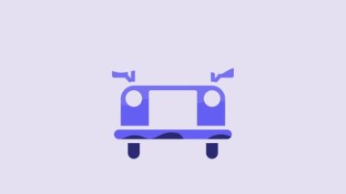 Blue School Bus icon isolated on purple background. Public transportation symbol. 4K Video motion graphic animation.
