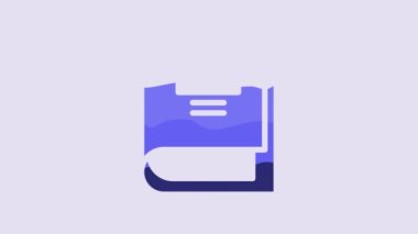 Blue Book icon isolated on purple background. 4K Video motion graphic animation.