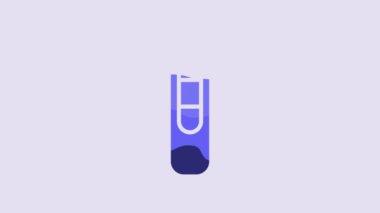 Blue Stationery knife icon isolated on purple background. Office paper cutter. 4K Video motion graphic animation.