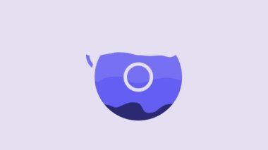 Blue Ringing alarm bell icon isolated on purple background. Alarm symbol, service bell, handbell sign, notification symbol. 4K Video motion graphic animation.