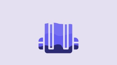 Blue School backpack icon isolated on purple background. 4K Video motion graphic animation.
