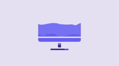 Blue Computer monitor screen icon isolated on purple background. Electronic device. Front view. 4K Video motion graphic animation.
