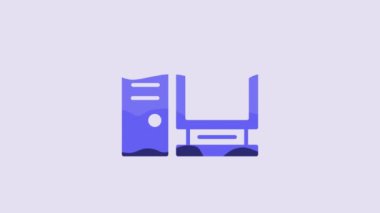 Blue Computer monitor icon isolated on purple background. PC component sign. 4K Video motion graphic animation.