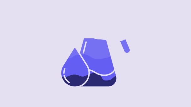 蓝色水壶玻璃杯 水图标隔离在紫色背景 有饮用水的玻璃瓶 4K视频运动图形动画 — 图库视频影像