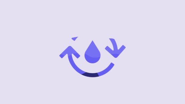 Blue Recycle Clean Aqua Icon Isolated Purple Background Drop Water — Vídeos de Stock