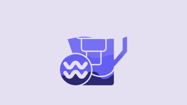 蓝色水壶 带有滤镜图标 隔离在紫色背景上 4K视频运动图形动画 — 图库视频影像