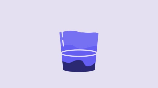 Cristal Azul Con Icono Agua Aislado Sobre Fondo Púrpura Vidrio — Vídeos de Stock