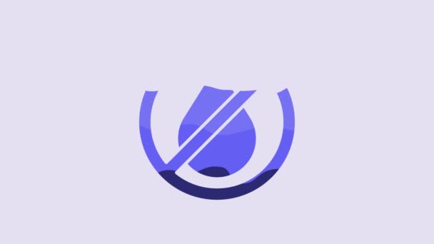 青い水のドロップ紫色の背景に隔離された禁止アイコン 水の標識はない 4Kビデオモーショングラフィックアニメーション — ストック動画