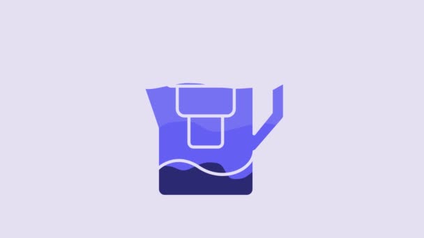Jarra Agua Azul Con Icono Filtro Aislado Sobre Fondo Púrpura — Vídeo de stock