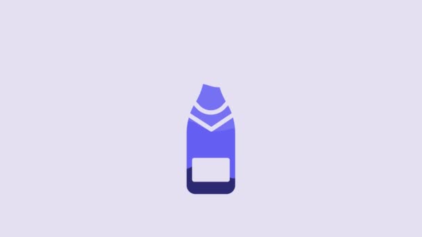 Blue Champagne Bottle Icon Isolated Purple Background Video Motion Graphic — Vídeo de stock