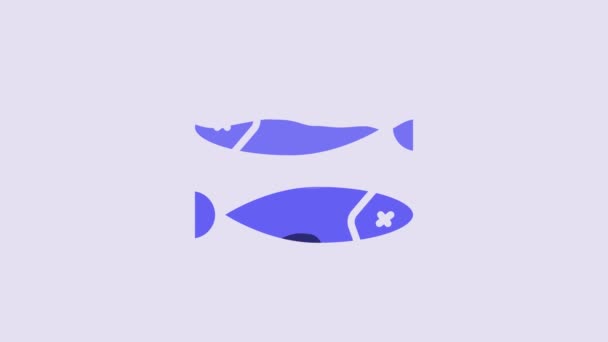 Blue Dried Fish Icon Isolated Purple Background Video Motion Graphic — Stockvideo