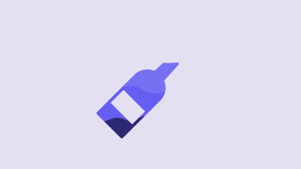 Azul Botella Abierta Vino Icono Aislado Sobre Fondo Púrpura Animación — Vídeos de Stock