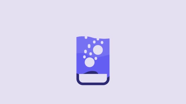 Blue Effervescent Aspirin Tablets Dissolve Glass Water Icon Isolated Purple — 图库视频影像
