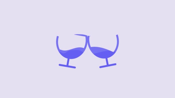 Blaues Glas Mit Cognac Oder Brandy Symbol Auf Violettem Hintergrund — Stockvideo