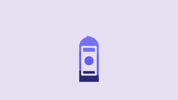 Botella Cristal Azul Vodka Icono Aislado Sobre Fondo Púrpura Animación — Vídeo de stock