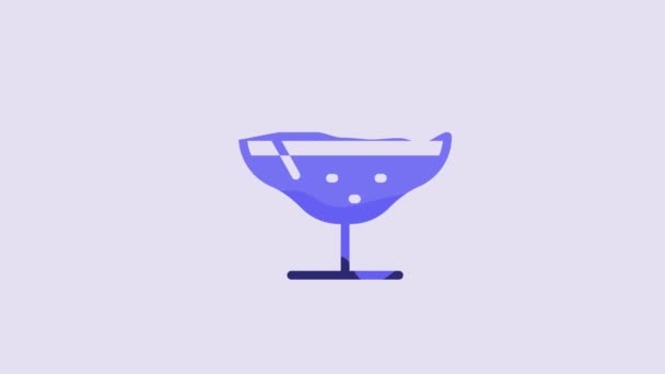 Ícone Azul Cocktail Isolado Fundo Roxo Animação Gráfica Movimento Vídeo — Vídeo de Stock