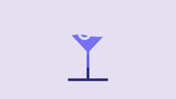 Blue Martini Glass Icon Isolated Purple Background Cocktail Icon Wine — Vídeo de Stock
