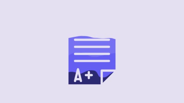 Blue Exam Sheet Grade Icon Isolated Purple Background Test Paper — Stockvideo