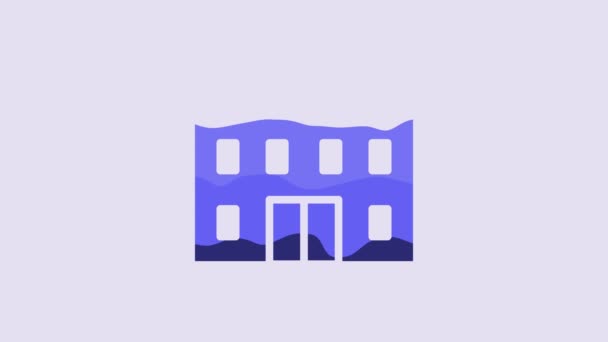Blue School Building Icon Isolated Purple Background Video Motion Graphic — Vídeo de stock