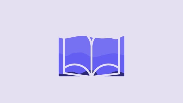 Blue Open Book Icon Isolated Purple Background Video Motion Graphic — Vídeo de stock