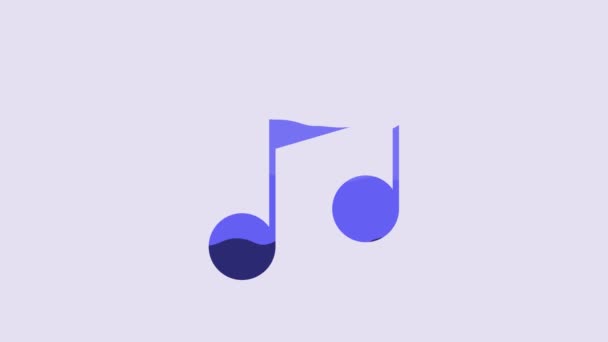 Blue Music Note Tone Icon Isolated Purple Background Video Motion — 图库视频影像