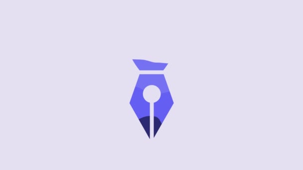 Lápiz Estilográfica Azul Icono Plumín Aislado Sobre Fondo Púrpura Señal — Vídeo de stock