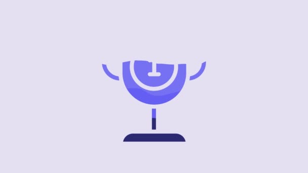 Blue Award Cup Icon Isolated Purple Background Winner Trophy Symbol — Video Stock