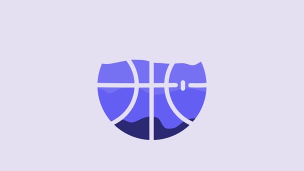 Μπλε Μπάσκετ Μπάλα Εικονίδιο Απομονώνονται Μωβ Φόντο Αθλητικό Σύμβολο Γραφική — Αρχείο Βίντεο