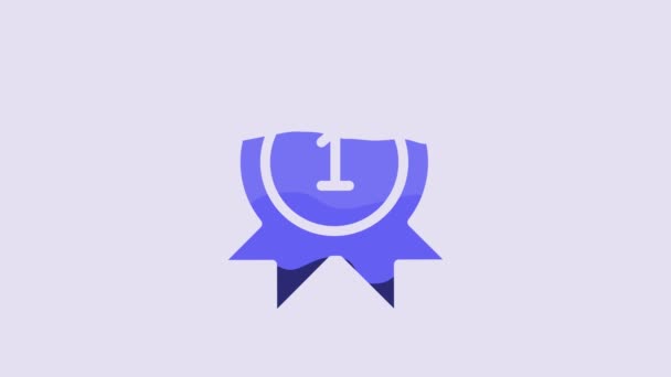 Modrá Medaile Ikona Izolované Fialovém Pozadí Znamení Vítězů Medaile Ocenění — Stock video