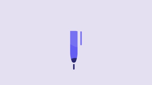Icono Blue Pen Aislado Sobre Fondo Púrpura Animación Gráfica Vídeo — Vídeo de stock