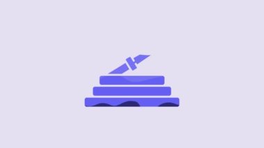 Blue Garden hose or fire hose icon isolated on purple background. Spray gun icon. Watering equipment. 4K Video motion graphic animation.