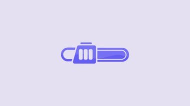 Blue Chainsaw icon isolated on purple background. 4K Video motion graphic animation.