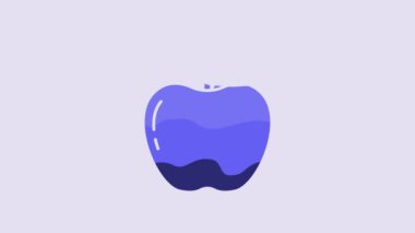 Blue Apple icon isolated on purple background. Fruit with leaf symbol. 4K Video motion graphic animation.