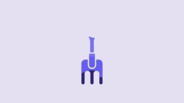 Blue Garden rake icon isolated on purple background. Tool for horticulture, agriculture, farming. Ground cultivator. 4K Video motion graphic animation.