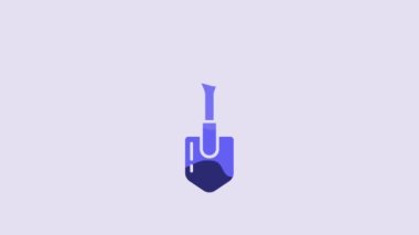 Blue Shovel icon isolated on purple background. Gardening tool. Tool for horticulture, agriculture, farming. 4K Video motion graphic animation.