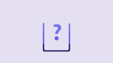 Blue Clipboard with question marks icon isolated on purple background. Survey, quiz, investigation, customer support questions concepts. 4K Video motion graphic animation.
