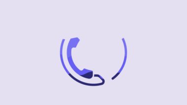 Blue Telephone 24 hours support icon isolated on purple background. All-day customer support call-center. Full time call services. 4K Video motion graphic animation.