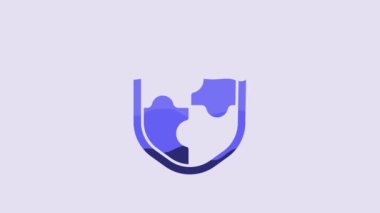 Blue Shield icon isolated on purple background. Guard sign. Security, safety, protection, privacy concept. 4K Video motion graphic animation.