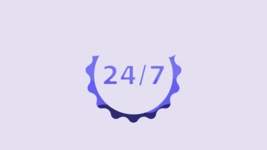 Blue Clock 24 hours icon isolated on purple background. All day cyclic icon. 24 hours service symbol. 4K Video motion graphic animation.