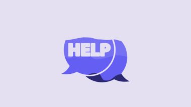 Blue Speech bubble with text Help icon isolated on purple background. 4K Video motion graphic animation.