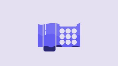 Blue Telephone icon isolated on purple background. Landline phone. 4K Video motion graphic animation.