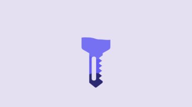 Blue House key icon isolated on purple background. 4K Video motion graphic animation.