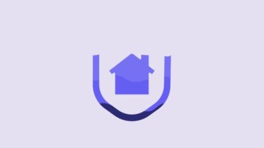 Blue House under protection icon isolated on purple background. Home and shield. Protection, safety, security, protect, defense concept. 4K Video motion graphic animation.