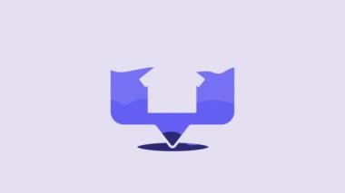 Blue Map pointer with house icon isolated on purple background. Home location marker symbol. 4K Video motion graphic animation.