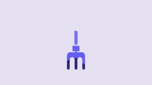 Blue Garden Rake Icon Isolated Purple Background Tool Horticulture Agriculture — Stockvideo